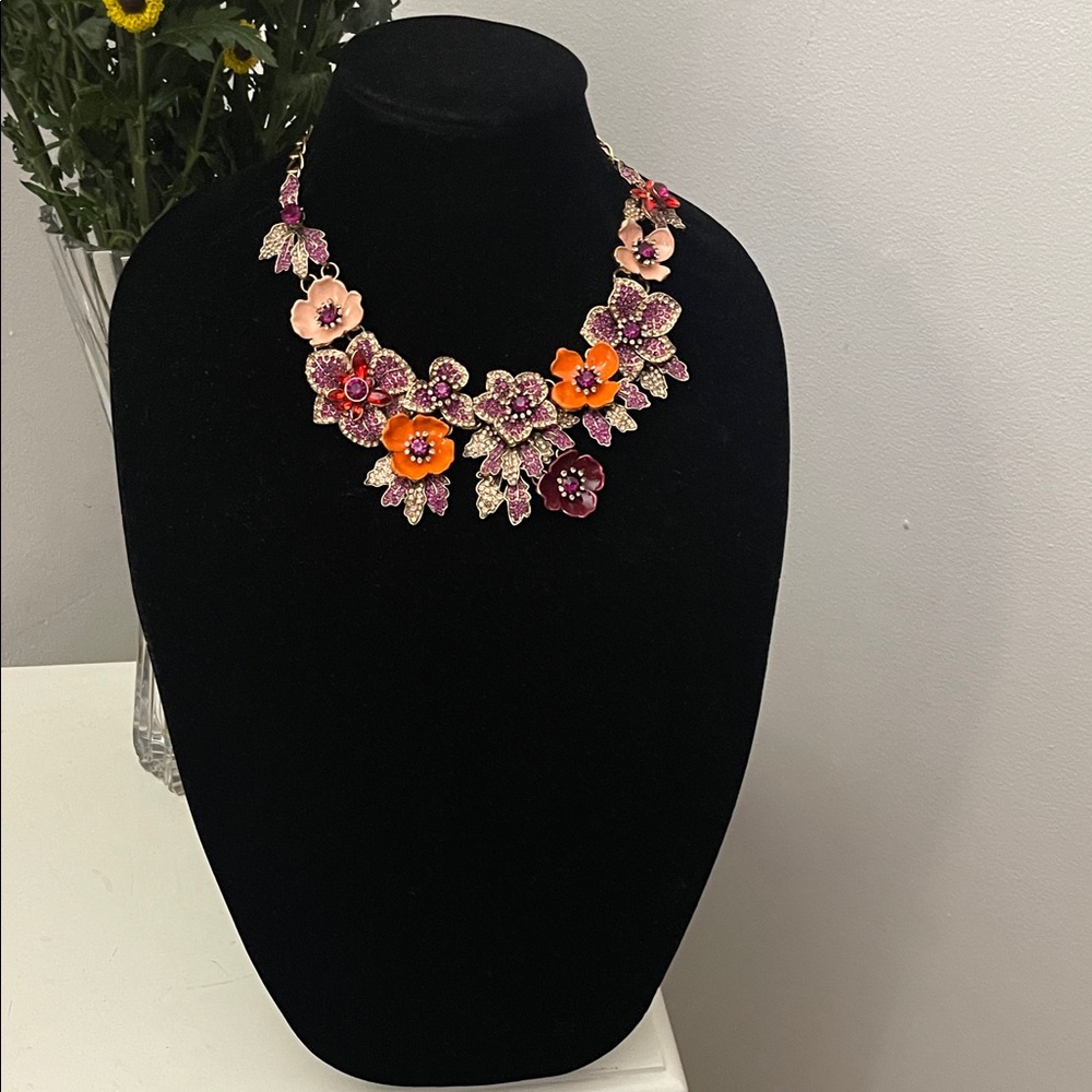 Orange, Purple, Burgundy Flower Statement Necklace